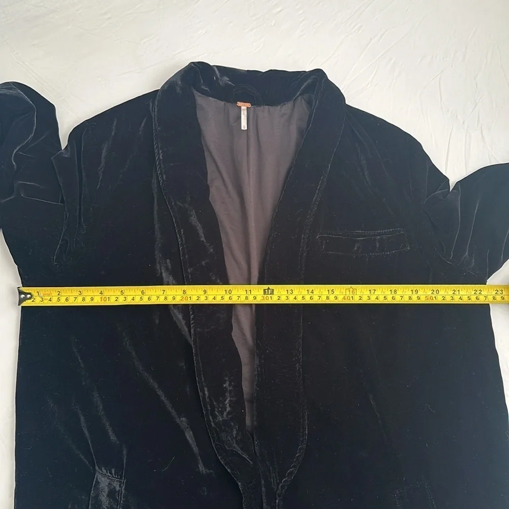Free People Yesterday’s Muse black velvet boho longline open blazer